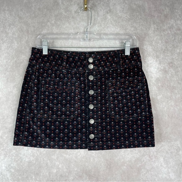 Free People Joanie Corduroy Printed Button Up Mini Skirt Women's Size 27 - Picture 2 of 8